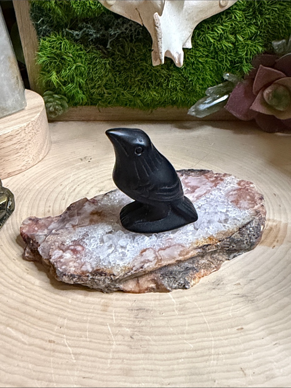 Black Obsidian Crow Carving